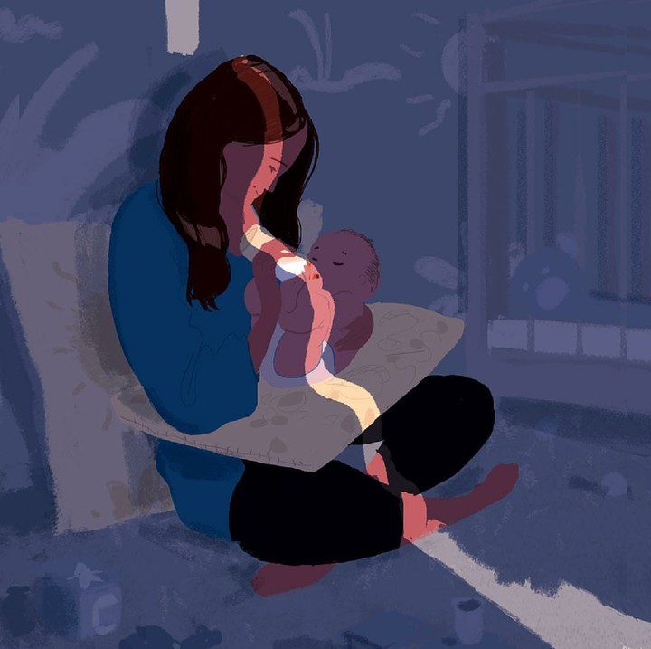 <div>Momen saat bunda menyusui si kecil sambil ngajak ngobrol dan menatap matanya. Ah, indahnya. (Foto: Instagram/pascalcampionart)</div>