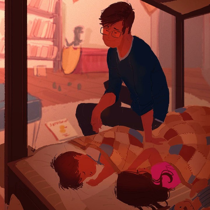 <p>Saat anak sudah terlelap, ayah perlu memastikan kalau mereka aman. (Foto: Instagram/pascalcampionart)</p>