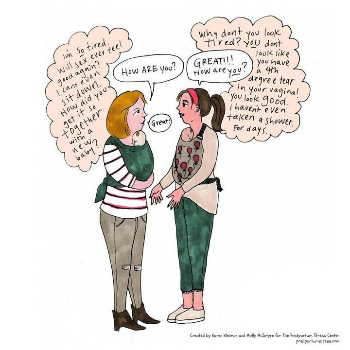 <p> Saling mengaku dalam keadaan baik padahal sebenarnya nggak. Hmm, yang mana yang pernah Bunda rasain? (Foto: Karen Kleiman & Molly Mcintyre/The Postpartum Stress Center)</p>