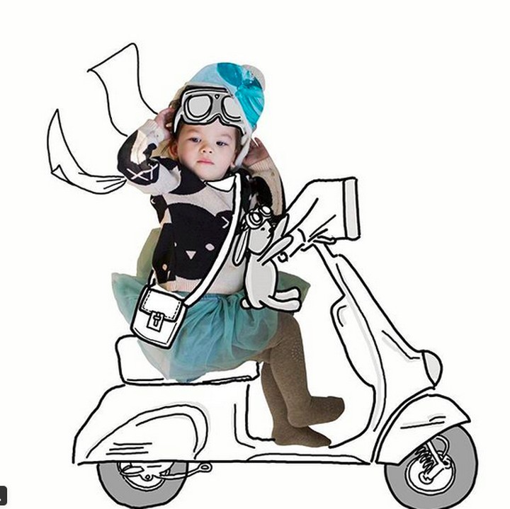 <p>Tadi naik skuter, sekarang Banksii mau keliling kota naik vespa ah... (Foto: Instagram/ @thuie)</p>