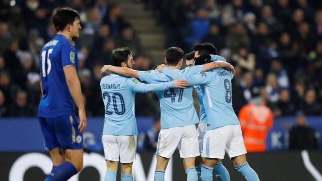 Manchester City untuk sementara unggul 1-0 atas tuan rumah Leicester City pada laga perempat final Piala Liga Inggris di King Power Stadium.