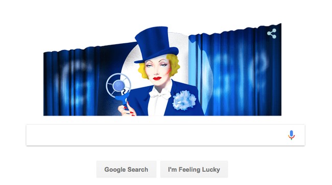 Google doodle menampilkan sosok aktris kelahiran Jerman, Marlene Dietrich pada laman pencariannya hari ini (27/12).