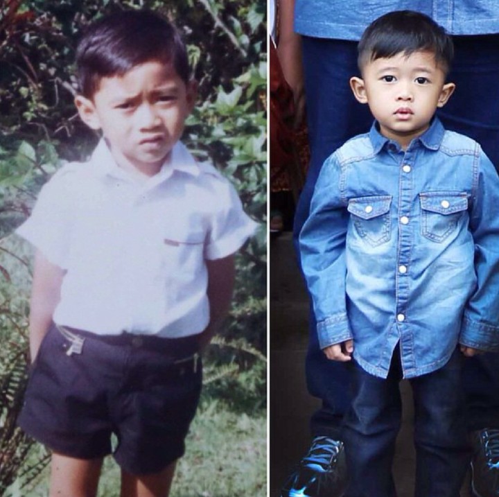<p>Ini Ayah Ibas saat kecil bersanding dengan foto sang putra, Airlangga. Mirip nggak, Bun? (Foto: Instagram/ @aniyudhoyono)</p>