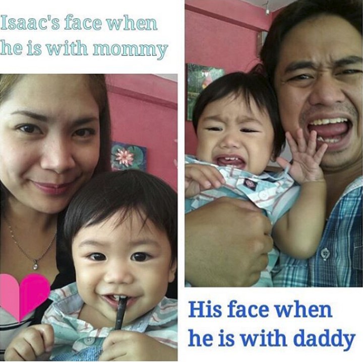 <p>Saat si kecil selfie dengan ibu vs selfie bersama ayah. Kocak banget! (Foto: Instagram @yhannieh)wa</p>
