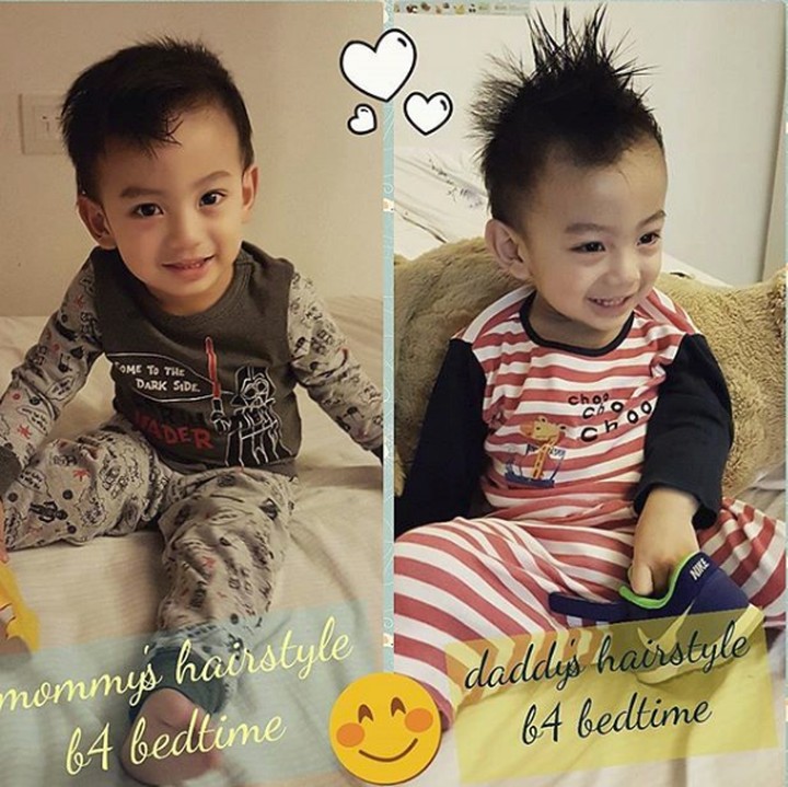 <p>Gaya rambut oleh bunda sebelum tidur vs gaya rambut oleh ayah sebelum tidur. (Foto: Instagram @carleencharme)</p>