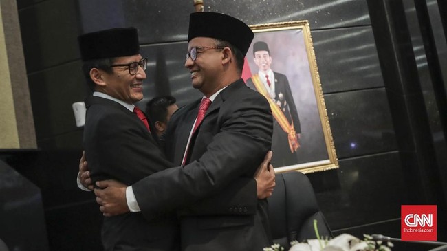 Anies dan Sandiaga Uno kembali berjumpa saat keduanya jadi pembicara di aktivitas Mukernas Perindo, Rabu (31/7) kemarin.