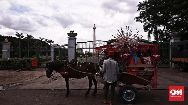 Delman dilarang beroperasi di Monas karena aturan sterilisasi melarang ada kuda hilir mudik di radius delapan kilometer dari arena Asian Games.