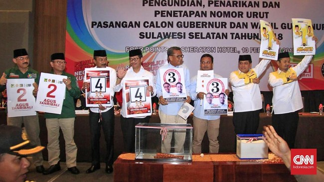 Hasil pengundian nomor urut menunjukkan Nurdin Halid mendapatkan nomor satu, berikutnya Agus Arifin Nu'mang, Nurdin Abdullah, dan Ichsan Yasin Limpo.