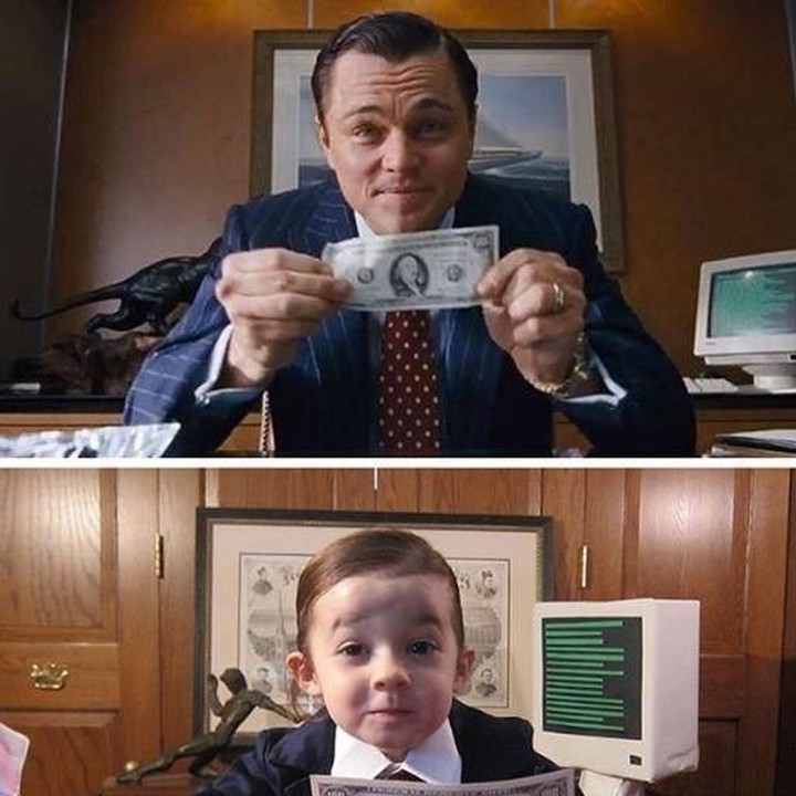 <p>Di foto ini si kecil meniru pose Leonardo Di Caprio di film Wolf of Wallstreet. (Foto: Instagram @dontcallmeoscar)</p>