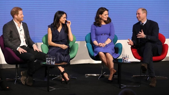 LONDON, ENGLAND - FEBRUARY 28: Prince Harry, Meghan Markle, Catherine, Duchess of Cambridge and Prince William, Duke of Cambridge attend the first annual Royal Foundation Forum held at Aviva on February 28, 2018 in London, England. Under the theme 'Making a Difference Together', the event will showcase the programmes run or initiated by The Royal Foundation.  (Photo by Chris Jackson - WPA Pool/Getty Images)