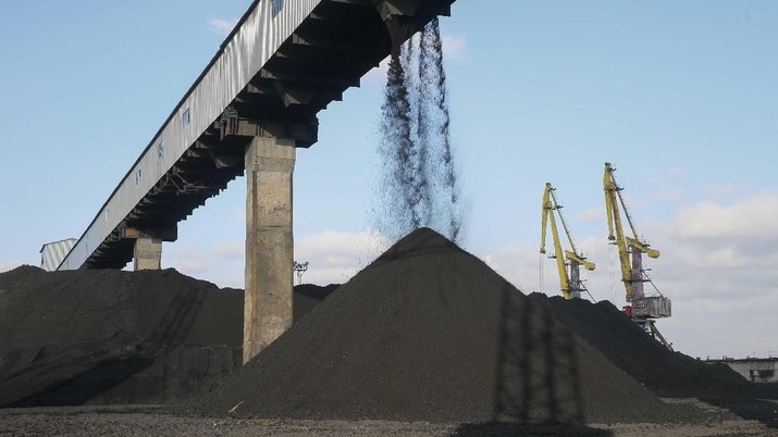 Coal piles are seen at a warehouse of the Trypillian thermal power plant, owned by Ukrainian state-run energy company Centrenergo, in Kiev region, Ukraine November 23, 2017. Picture taken November 23, 2017. REUTERS/Valentyn Ogirenko