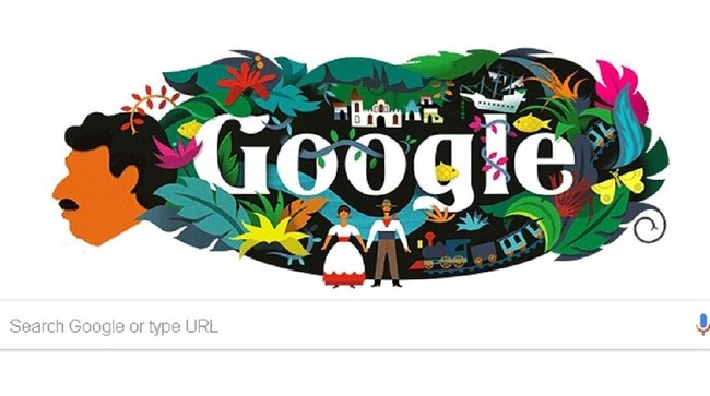 Sosok sastrawan penerima Nobel asal Meksiko, Gabriel Garcia Marquez hadir dalam Google Doodle, hari ini, Senin (6/3).