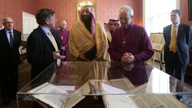 Putra Mahkota Arab Saudi Mohammed Bin Salman berjanji untuk mempromosikan toleransi antar agama saat bertemu dengan Kepala Gereja Anglikan di London, Inggris.