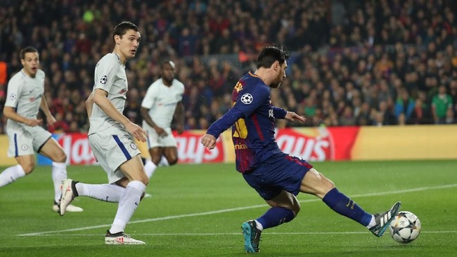 Penyerang Barcelona Lionel Messi mencetak rekor pribadi setelah mencetak gol cepat ke gawang Chelsea pada leg kedua 16 besar Liga Champions.