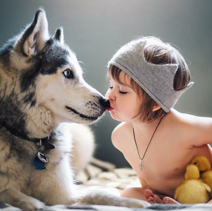 <p>Anjing peliharaan terlihat begitu besar dibandingkan denganmu, Nak. (Foto: Instagram/europeanmommyof2)</p>
