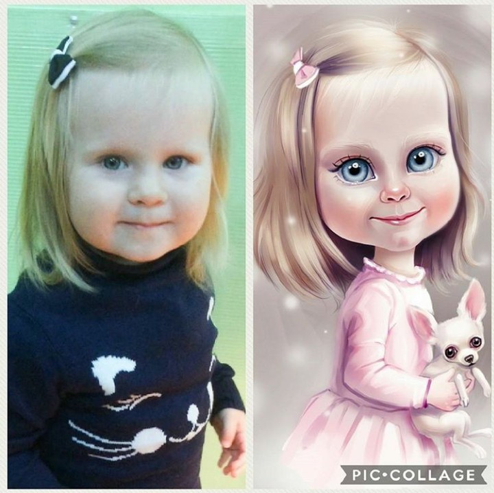 <p>Di foto asli si kecil memakai sweater kucing, di karikatur sambil memegang anjing. Hi-hi-hi. (Foto: Instagram @liubofirst)  </p>