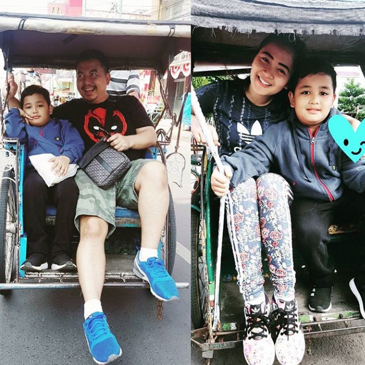 Wah, asyiknya naik becak. (Foto: Instagram @vegadarwanti123)