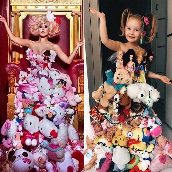 <p>Mumpung Stefani punya boneka banyak jadi bisa meniru gaun uniknya Lady Gaga deh. (Foto: Instagram @seasunstefunny)</p>