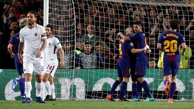 Barcelona unggul tipis 1-0 atas AS Roma pada babak pertama perempat final Liga Champions di Stadion Camp Nou, Rabu (4/4) malam waktu setempat.