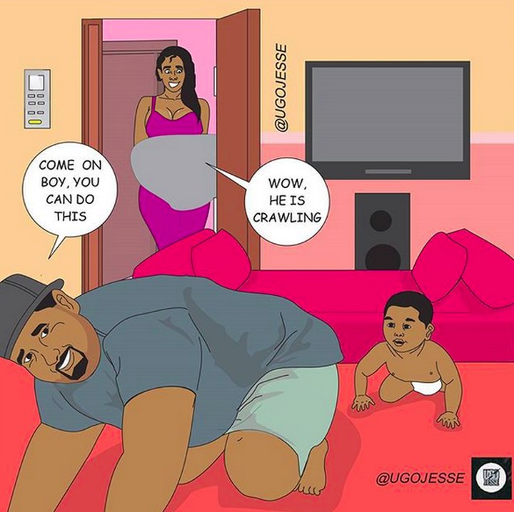 <p>Pernah kayak gini nggak, Bun? Ternyata diam-diam suami lagi berusaha menstimulasi si kecil. (Foto: Instagram/ @ugojesse)</p>