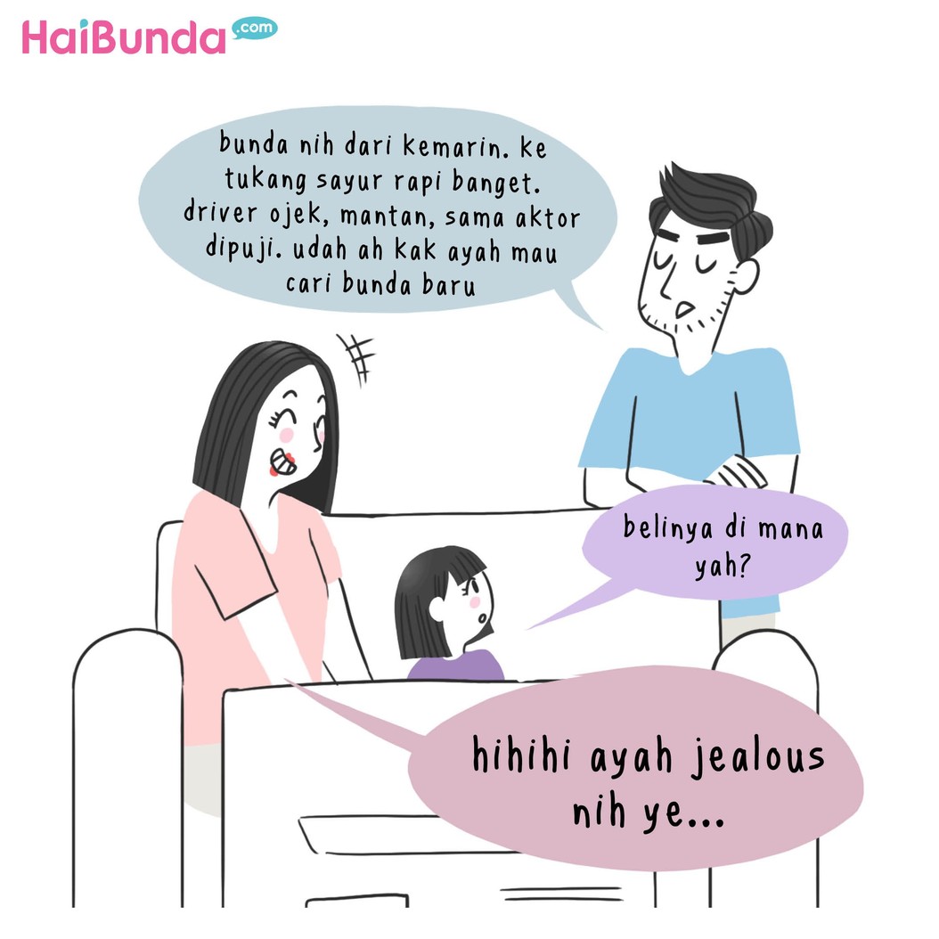 Begini jadinya kalau ayah di komik ini cemburu. Bunda pernah dicemburuin sama suami? Yuk ceritain di kolom komentar, Bun.