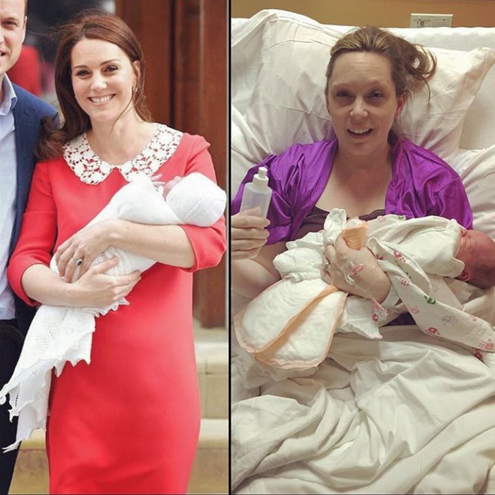 <p>Foto di sebelah kanan adalah seorang ibu 10 jam setelah melahirkan. Masih tampak lelah, tapi senyum bahagianya nggak kalah kok dari Kate Middleton. (Foto: Instagram/ annagreeno)</p>