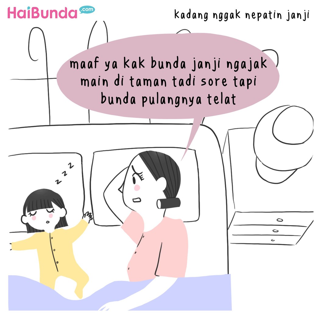 Kadang ada beberapa hal yang bikin kita merasa bersalah sama anak, seperti di komik ini, Bun. Nah, Bunda biasanya merasa bersalah ke si kecil kalau kenapa, Bun?
