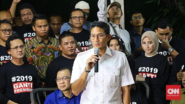 Koordinator Tim Pemenangan Pilpres 2019 Partai Gerindra Sandiaga Uno mengatakan PKS meminta segera putuskan sembilan nama bakal cawapres pendamping Prabowo.