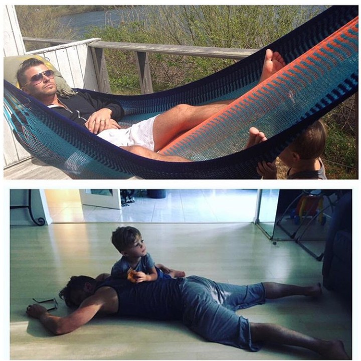 <p>Dulu tidur di hammock, sekarang ayah jadi 'hammock'-nya si kecil. (Foto: Via Instagram @gottoddlered)</p>