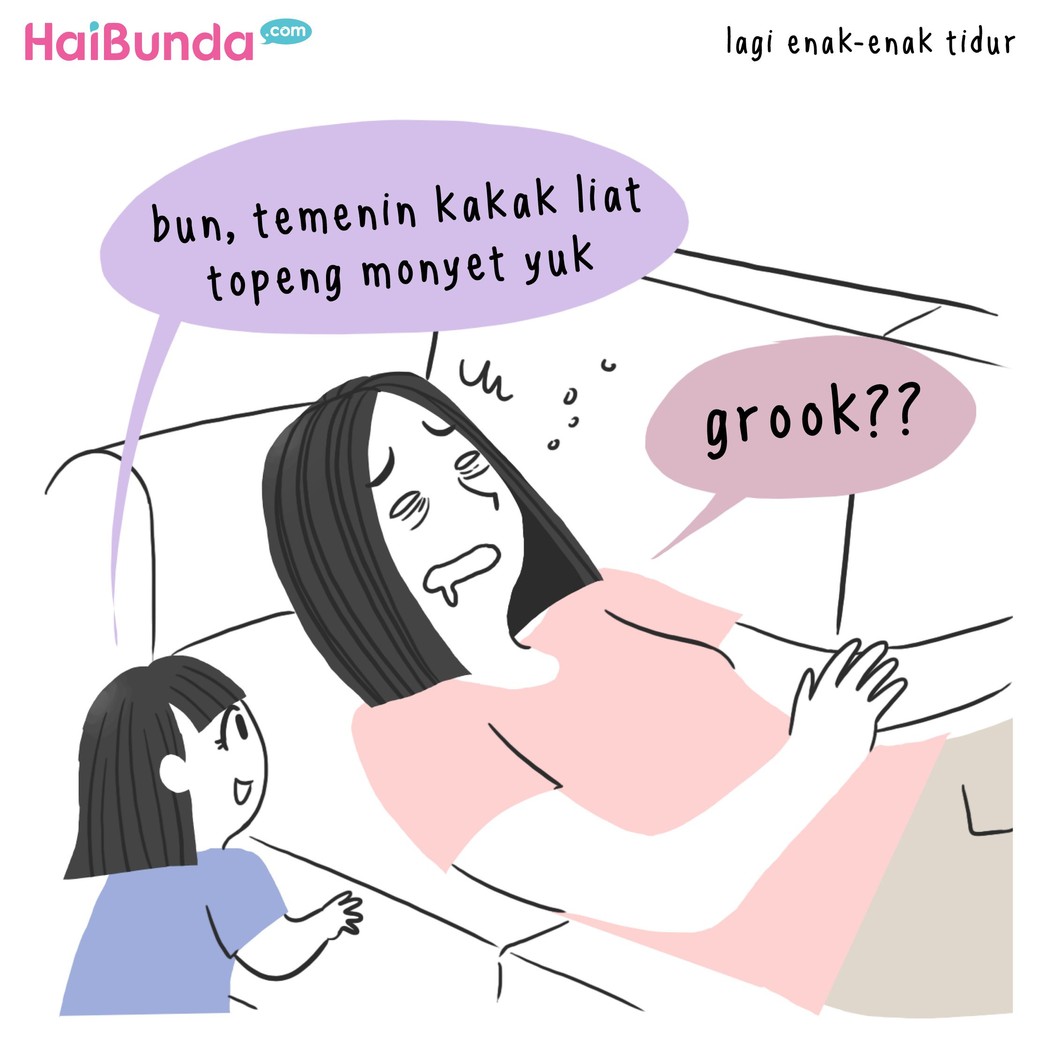 Setelah jadi ibu, perubahan ketika tidur dialami bunda di komik ini. Bunda juga mengalami perubahan itu? Kayak apa, Bun? Yuk berbagi ceritanya.