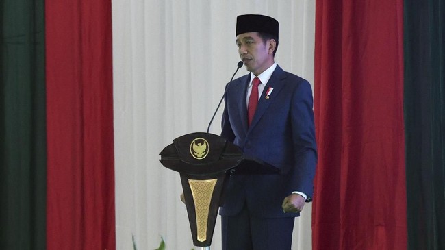 Presiden RI Joko Widodo menghadiri dukngan Solidaritas Ulama Muda Jokowi (Samawi) yang digelar di Sentul, Bogor, malam ini.