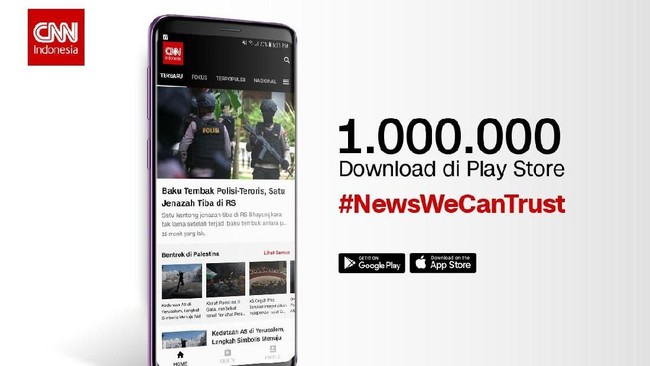 Aplikasi CNNIndonesia.com untuk Android saat ini telah mencapai satu juta unduhan. Pembaharuan pun telah dilakukan agar pembaca tetap nyaman mengakses berita.