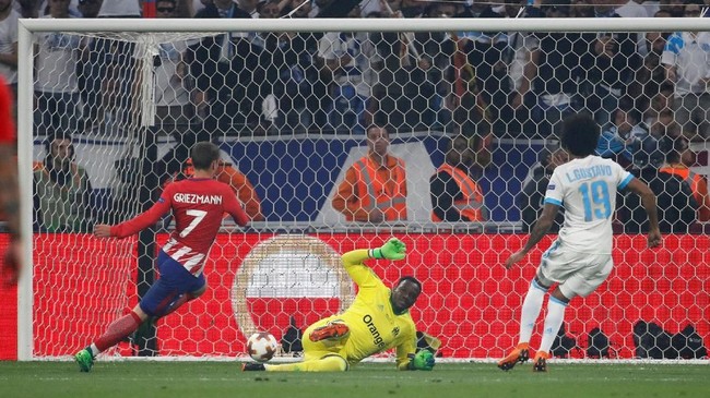 Atletico Madrid untuk sementara unggul 1-0 atas Marseille pada babak pertama final Liga Europa yang digelar di Parc Olympique Lyonnais, Lyon.