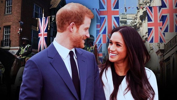 Pangeran Harry menikah dengan Meghan Markle, aktris asal AS yang dikencaninya selama dua tahun terakhir, di Kastel Windsor, Inggris, Sabtu (19/5).