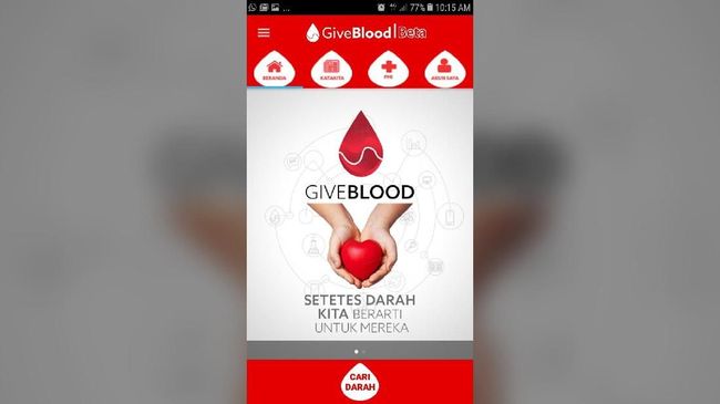 Aplikasi GiveBlood Memudahkan Cari Pendonor Darah Komunitas Ahmadiyah melalui Give Blood Community menyiapkan aplikasi GiveBlood yang akan memudahkan pendonor darah untuk melakukan donor darah.