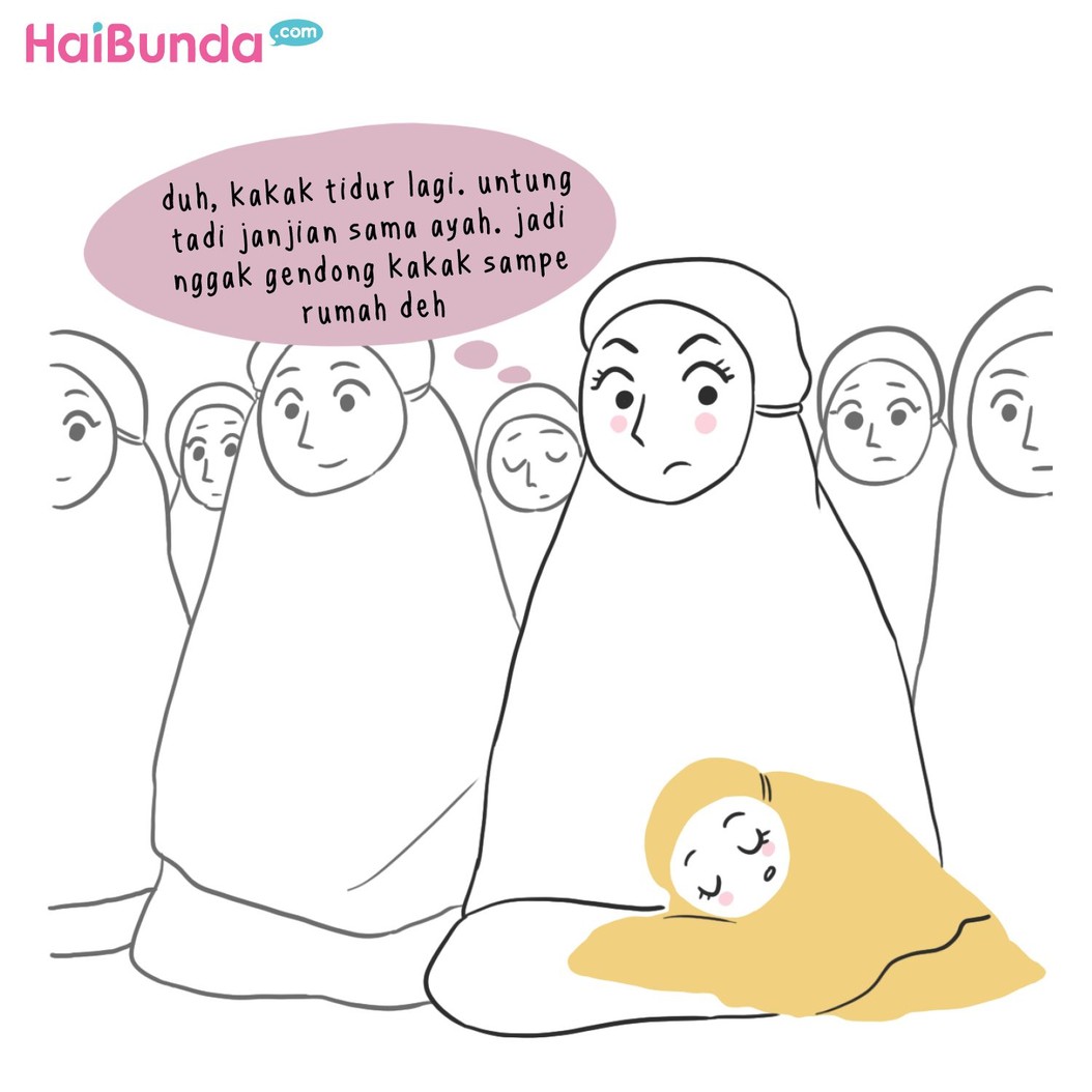 Kakak tidur di masjid jadi cerita salat tarawih keluarga bunda di komik ini. Kalau cerita salat tarawih di keluarga Bunda gimana? Share yuk di kolom komentar.