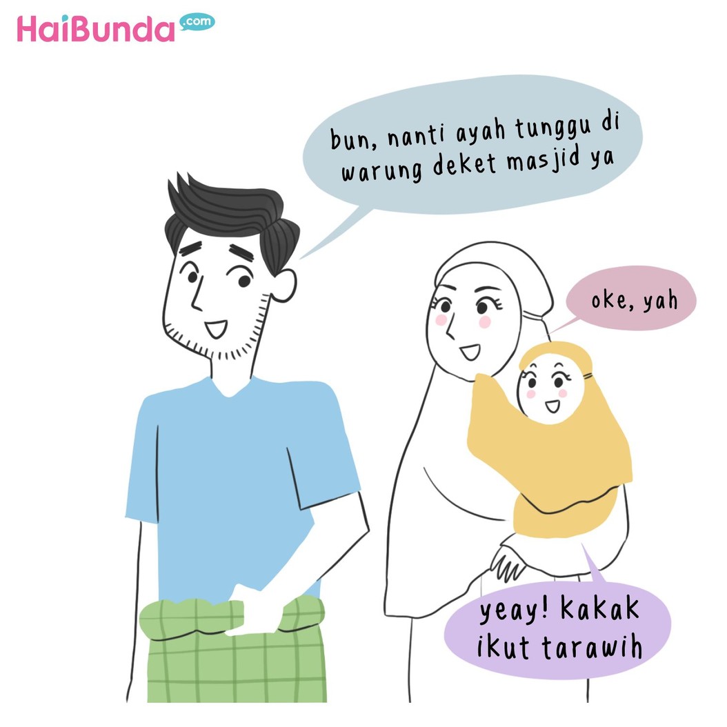 Kakak tidur di masjid jadi cerita salat tarawih keluarga bunda di komik ini. Kalau cerita salat tarawih di keluarga Bunda gimana? Share yuk di kolom komentar.