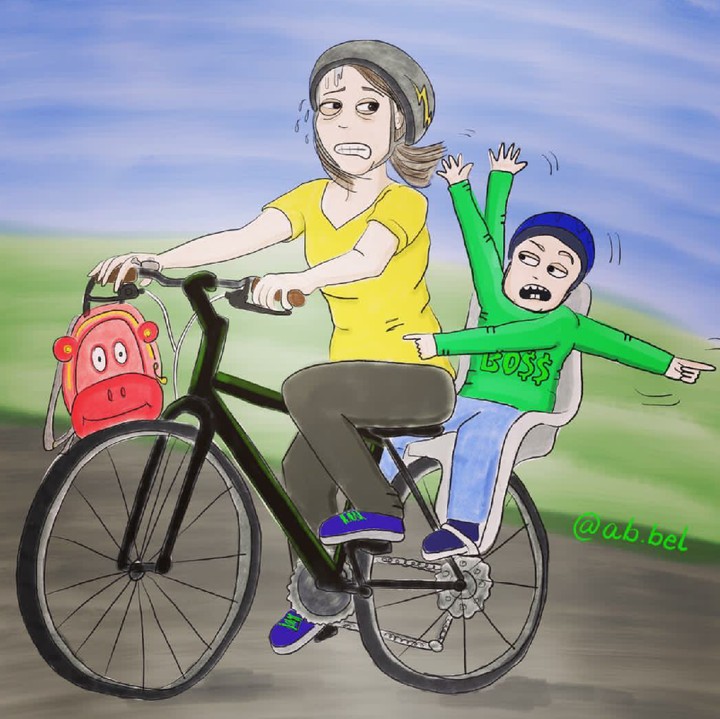 <p>Bunda pun bisa jadi 'driver' dadakan yang harus serba cepat mengantar anak sekolah supaya nggak telat. (Foto: Instagram/ab.bel)</p>