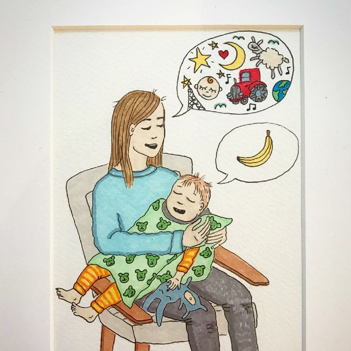 <p>Bahkan ketika menidurkan anak pun pikiran kita masih bermacam-macam. (Foto: Instagram/ab.bel)</p>
