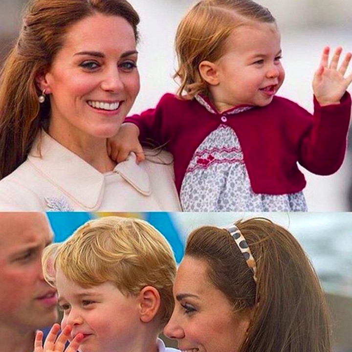 <p>Masih digendong Kate Middleton, George dan Charlotte sama-sama melambaikan tangan nih. (Foto: Instagram/ @princesgeorgecharlottelouis)  </p>