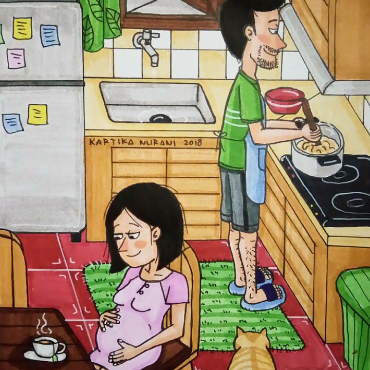 <p>Minta suami bikin masakan buat kita juga jadi kegiatan rutin nih. (Foto: Instagram/kartikanurani)</p>