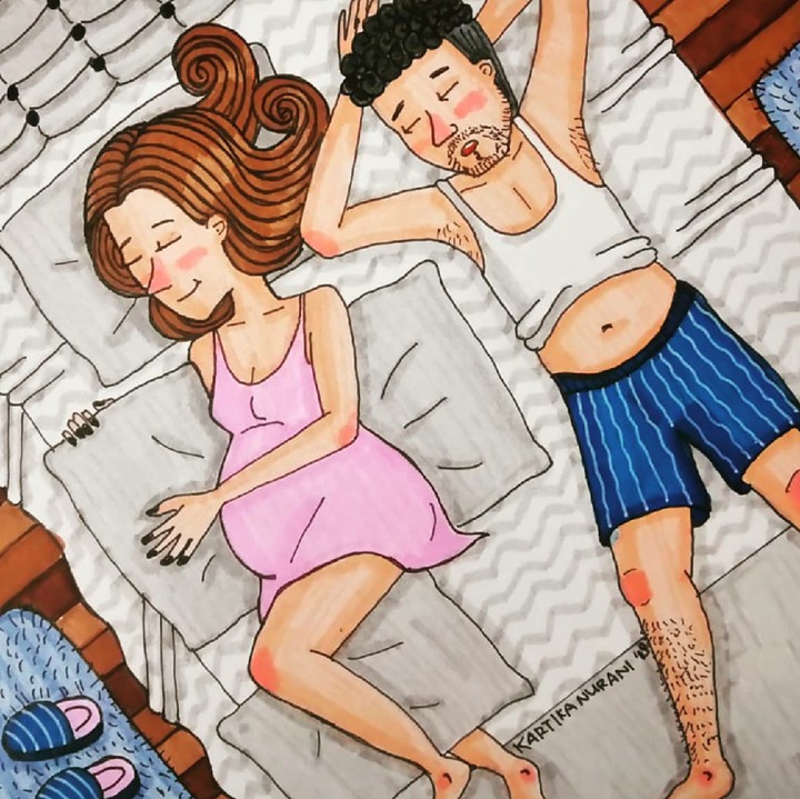 <p>Dear suami, jangan heran kalau bantal di temp[at tidur dikuasai istrimu yang sedang hamil ya. He-he. (Foto: Instagram/kartikanurani)</p>
