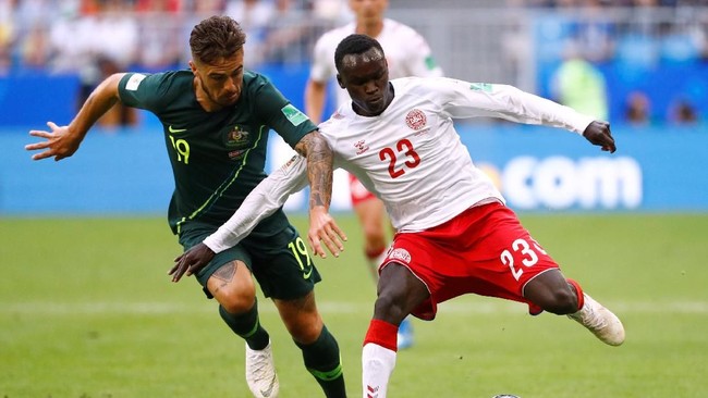 Duel timnas Denmark lawan Australia dalam lanjutan grup C Piala Dunia 2018 di Samara Arena, Kamis (21/6) berakhir dengan skor imbang 1-1.