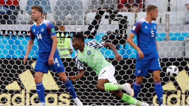 Timnas Nigeria mampu mengalahkan timnas Islandia 2-0 pada laga Grup D Piala Dunia 2018 di Stadion Volgograd Arena, Jumat (22/6).