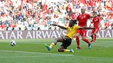 FOTO: Aksi Hazard dan Lukaku Saat Belgia Lumat Tunisia Timnas Belgia mendapatkan kemenangan kedua di Piala Dunia 2018 dengan mengempaskan Tunisia 5-2 di Stadion Spartak, Moskow.