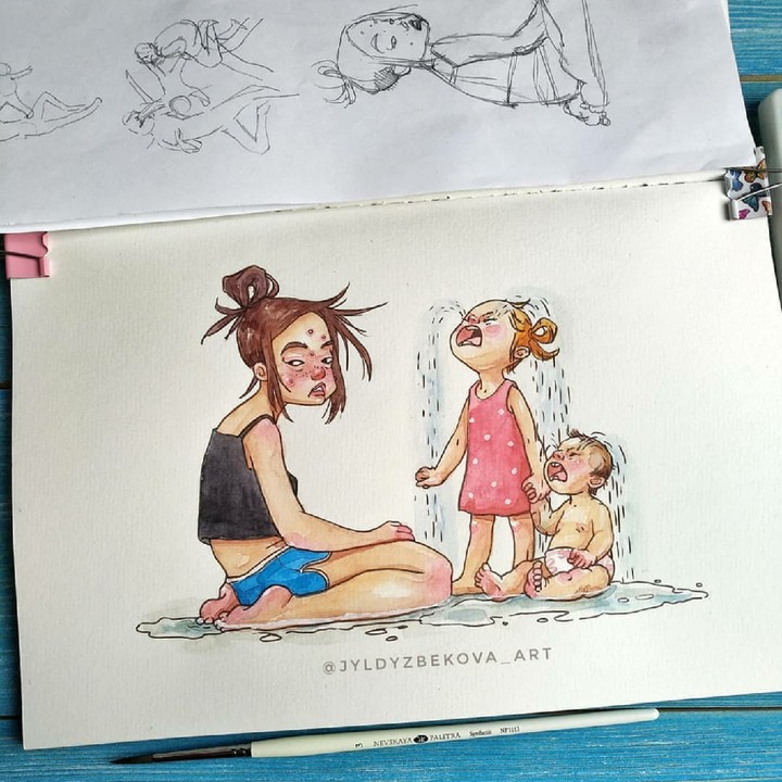 <p>Anak menangis? Kadang di suatu titik bunda cuma bisa pasrah dan menunggu tangis anak diam dengan sendirinya. (Foto: Instagram/jyldyzbekova)</p>
