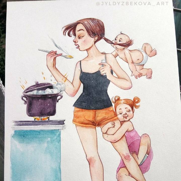 <p>Ke mana-mana, anak rasanya 'nempel' terus sama bundanya. (Foto: Instagram/jyldyzbekova)</p>