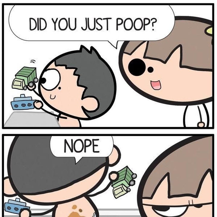 <p>'Nggak, Adik nggak pup kok, Bun'. (Foto: Brenda Li/ Summer Muu Comic) </p>