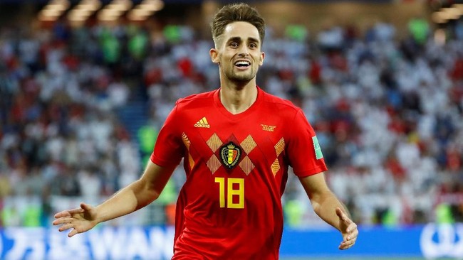 Mantan pemain Manchester United Adnan Januzaj begitu semringah usai berhasil mencetak gol kemenangan Belgia 1-0 atas Inggris , Jumat (29/6) dini hari WIB.