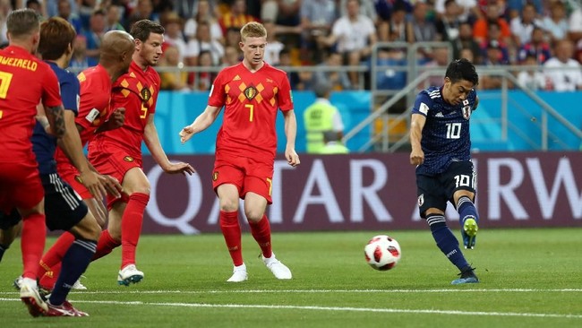Pertandingan Belgia vs Jepang pada babak 16 besar Piala Dunia 2018 di Rostov Arena, Selasa (3/7) dini hari WIB, berakhir imbang di babak pertama.